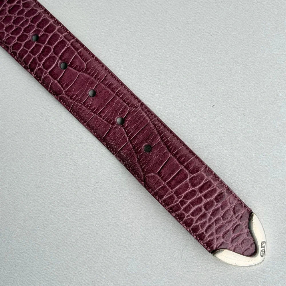 Lauren Ralph Lauren Italian Leather Belt Womens XL Purple Croc Embossed Vintage